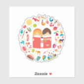 Niedliche Kinder lesen Cartoon Aufkleber (Blatt)