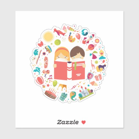 Niedliche Kinder lesen Cartoon Aufkleber (Blatt)