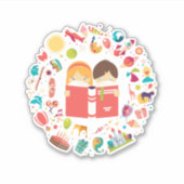 Niedliche Kinder lesen Cartoon Aufkleber (Vorderseite)