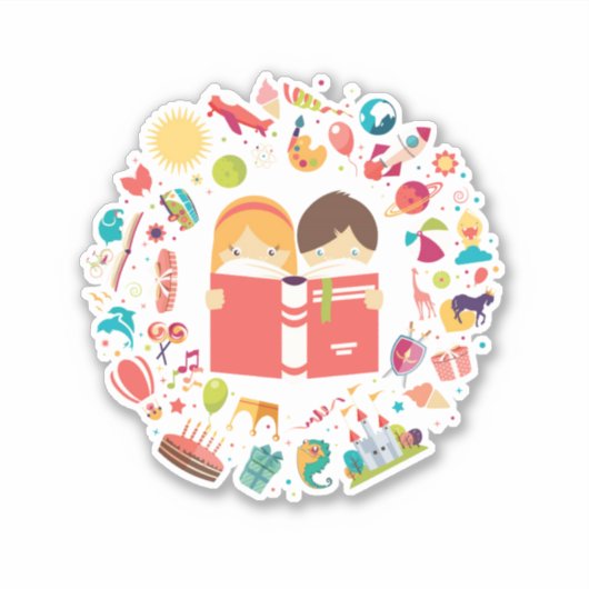 Niedliche Kinder lesen Cartoon Aufkleber (Vorderseite)