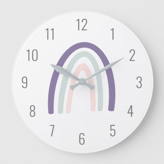 Niedliche Kinder Lila Pastete Rainbow Wall Clock Große Wanduhr (Vorderseite)