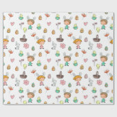 Niedliche Kinder mit sonnigen Ohren Frühlingslager Geschenkpapier (Flach)