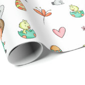 Niedliche Kinder mit sonnigen Ohren Frühlingslager Geschenkpapier (Rolleneckpunkt)