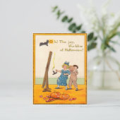 Niedliche Kinder Prank Kürbislaterne Postkarte (Stehend Vorderseite)