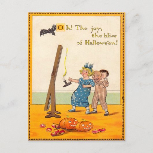 Niedliche Kinder Prank Kürbislaterne Postkarte (Vorderseite)