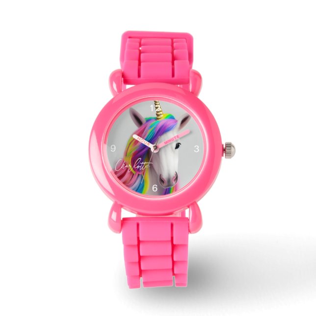 Niedliche Kinder Rosa Glitzer Strap Unicorn Famili Armbanduhr (Vorderseite)