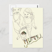 Niedliche Kinder Seaside Mummy Funny Line Zeichn A Postkarte (Vorne/Hinten)