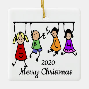 Niedliche Kinder sprechen Therapeut Wort nach Maß Keramikornament