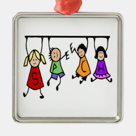 Niedliche Kinder sprechen Therapeut Wort Silbernes Ornament