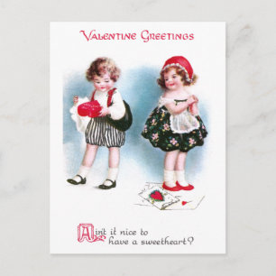 Niedliche Kinder tauschen Valentine Vintag aus Feiertagspostkarte