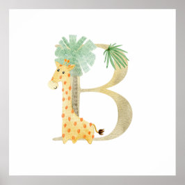 Niedliche Kinder Tiergiraffe Monogramm B Kinderzim Poster