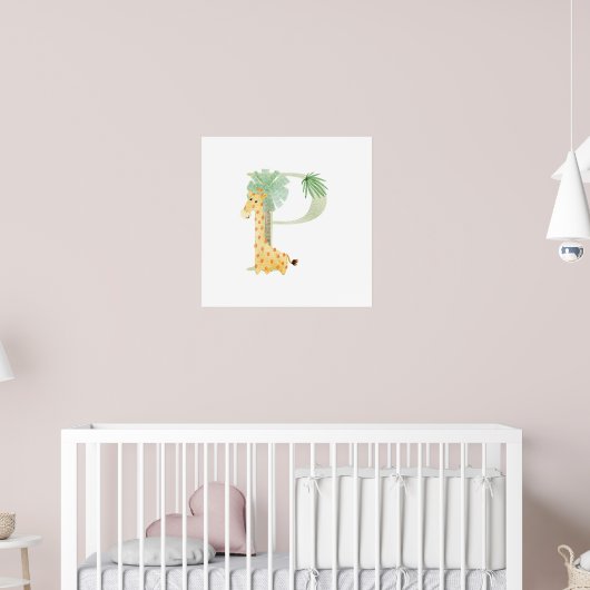 Niedliche Kinder Tiergiraffe Monogramm P-Kinderzim Poster (Kinderzimmer 2)