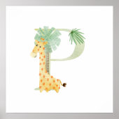 Niedliche Kinder Tiergiraffe Monogramm P-Kinderzim Poster (Vorne)