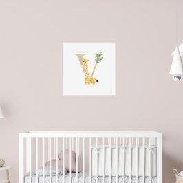Niedliche Kinder Tiergiraffe Monogramm V Kinderzim Poster