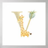 Niedliche Kinder Tiergiraffe Monogramm V Kinderzim Poster (Vorne)