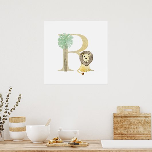 Niedliche Kinder tierisches LIBE Monogramm R Kinde Poster (Küche)