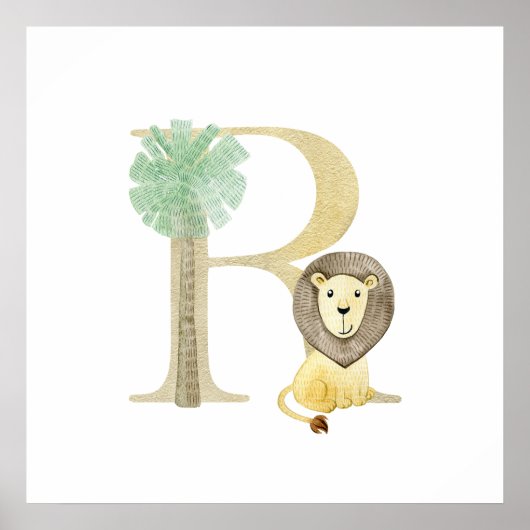 Niedliche Kinder tierisches LIBE Monogramm R Kinde Poster (Vorne)