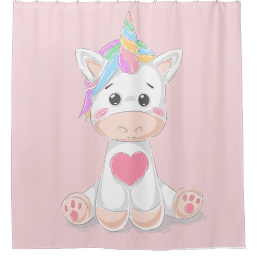 Niedliche Kinder Unicorn Rainbow Horn Blassrosa Duschvorhang (Vorderseite)