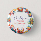Niedliche Kinder Wasserfarbe Seemeer 1. Geburtstag Button (Vorderseite)