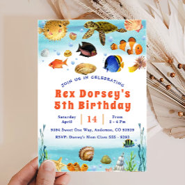 Niedliche Kinder Wasserfarbe Seemeer 1. Geburtstag Einladung