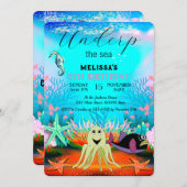 Niedliche Kinder Wasserfarbe unter dem Meer Geburt Einladung (Vorne/Hinten)