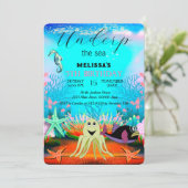 Niedliche Kinder Wasserfarbe unter dem Meer Geburt Einladung (Stehend Vorderseite)