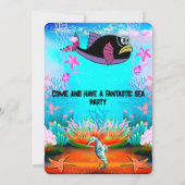 Niedliche Kinder Wasserfarbe unter dem Meer Geburt Einladung (Rückseite)