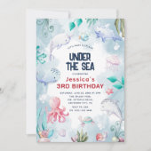 Niedliche Kinder Wasserfarbe Unter dem Meer Geburt Einladung (Vorderseite)