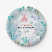 Niedliche Kinder Wasserfarbe Unter dem Meer Geburt Pappteller (Vorderseite)