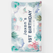 Niedliche Kinder Wasserfarbe Unter Meer 1. Geburts Banner (Vertikal)