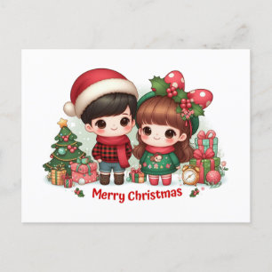 Niedliche Kinder wünschen frohe Weihnachten Postkarte