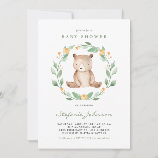 Niedliche Kinderbärendusche Einladung (Vorderseite)