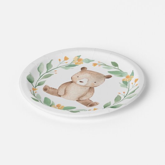 Niedliche Kinderbärendusche Pappteller (Schrägansicht)