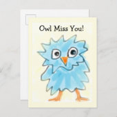 Niedliche kinderblaue Farbe Owl Vermisst Postkarte (Vorne/Hinten)