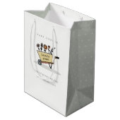 Niedliche Kinderdusche aus gelbem Blumenkartentuch Mittlere Geschenktüte (Rückseite Schrägansicht)