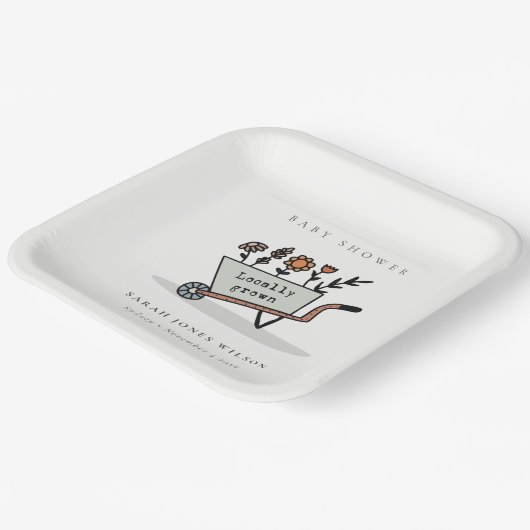 Niedliche Kinderdusche aus grauem Blumenkartentuch Pappteller (Gewinkelt)