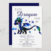 Niedliche Kinderdusche für Drachen Einladung (Vorne/Hinten)