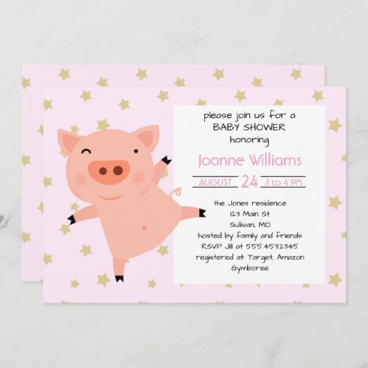 Niedliche Kinderdusche für Mädchen Einladung (Vorne/Hinten)