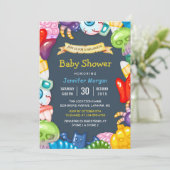 Niedliche Kinderdusche Halloween Monsters Thema Einladung (Stehend Vorderseite)