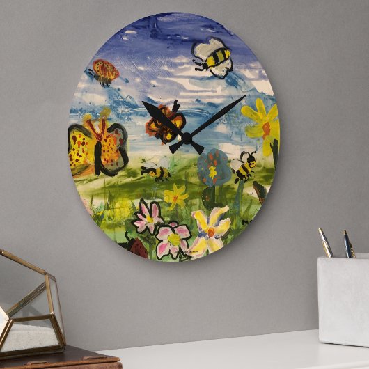 Niedliche Kinderkunst Große Wanduhr