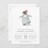 Niedliche Kindermädchen Pinguin Babydusche Einladungspostkarte (Vorne/Hinten)
