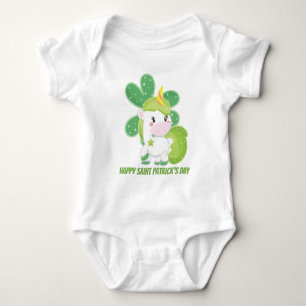 Niedliche Kindermädchen St. Patrick's Day Einhorn Baby Strampler