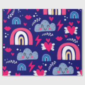 Niedliche Kindermuster, Regenbogen, Wolken, Geschenkpapier (Flach)