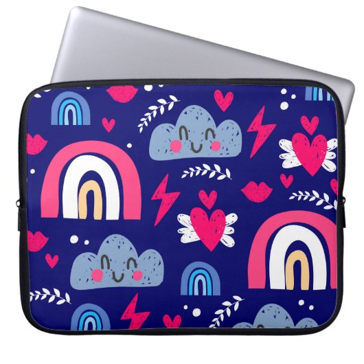 Niedliche Kindermuster, Regenbogen, Wolken, Laptopschutzhülle (Vorderseite)
