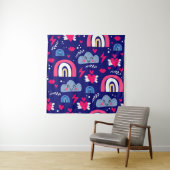 Niedliche Kindermuster, Regenbogen, Wolken, Wandteppich (Beispiel)