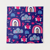 Niedliche Kindermuster, Regenbogen, Wolken, Wandteppich (Vorderseite)