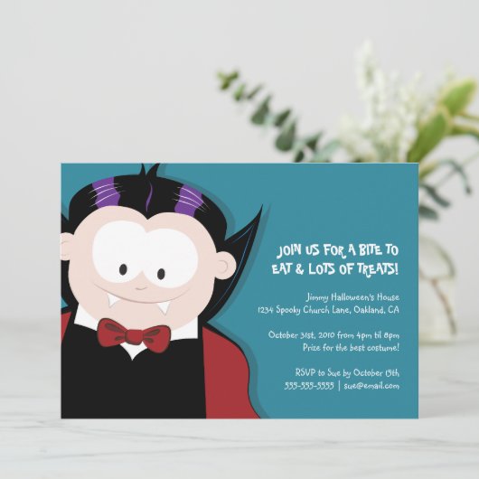 Niedliche KinderParty Einladung Halloweenvampire-| (Stehend Vorderseite)