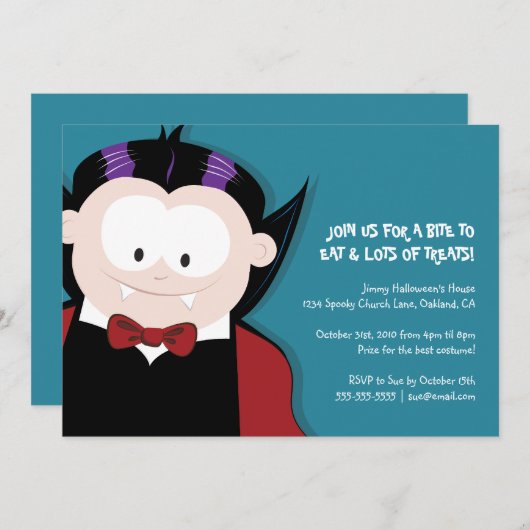 Niedliche KinderParty Einladung Halloweenvampire-| (Vorne/Hinten)