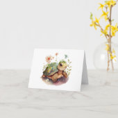 Niedliche Kinderschildkröte mit Blume BLANK Karte (Gelbe Blume)