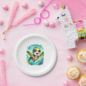 Niedliche Kinderschildkröte Schwimmen im Ozean Pappteller (Party)